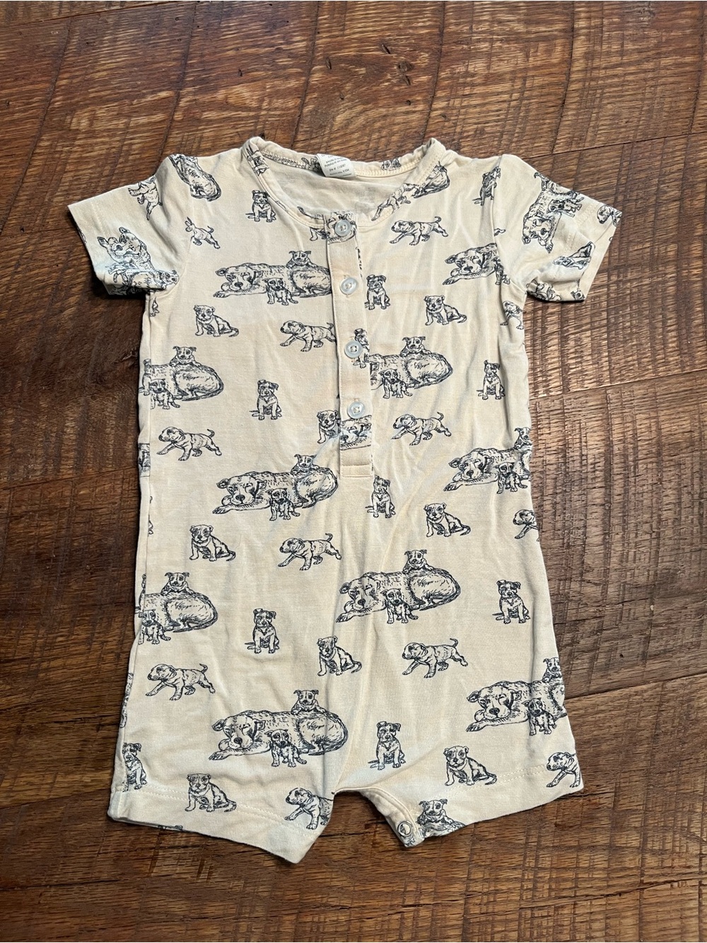 kate quinn Cream Short-Sleeve Romper with Puppy Print